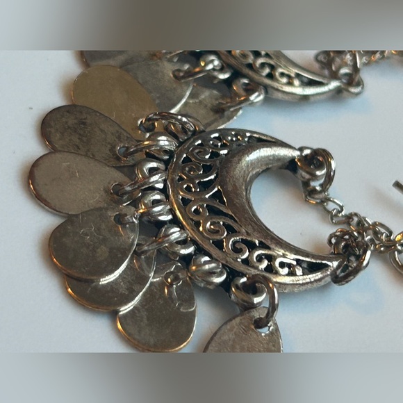 Vintage Boho Silver Dangle Earrings Crescent Moon Gypsy Witchy Aesthetic - Picture 7 of 8